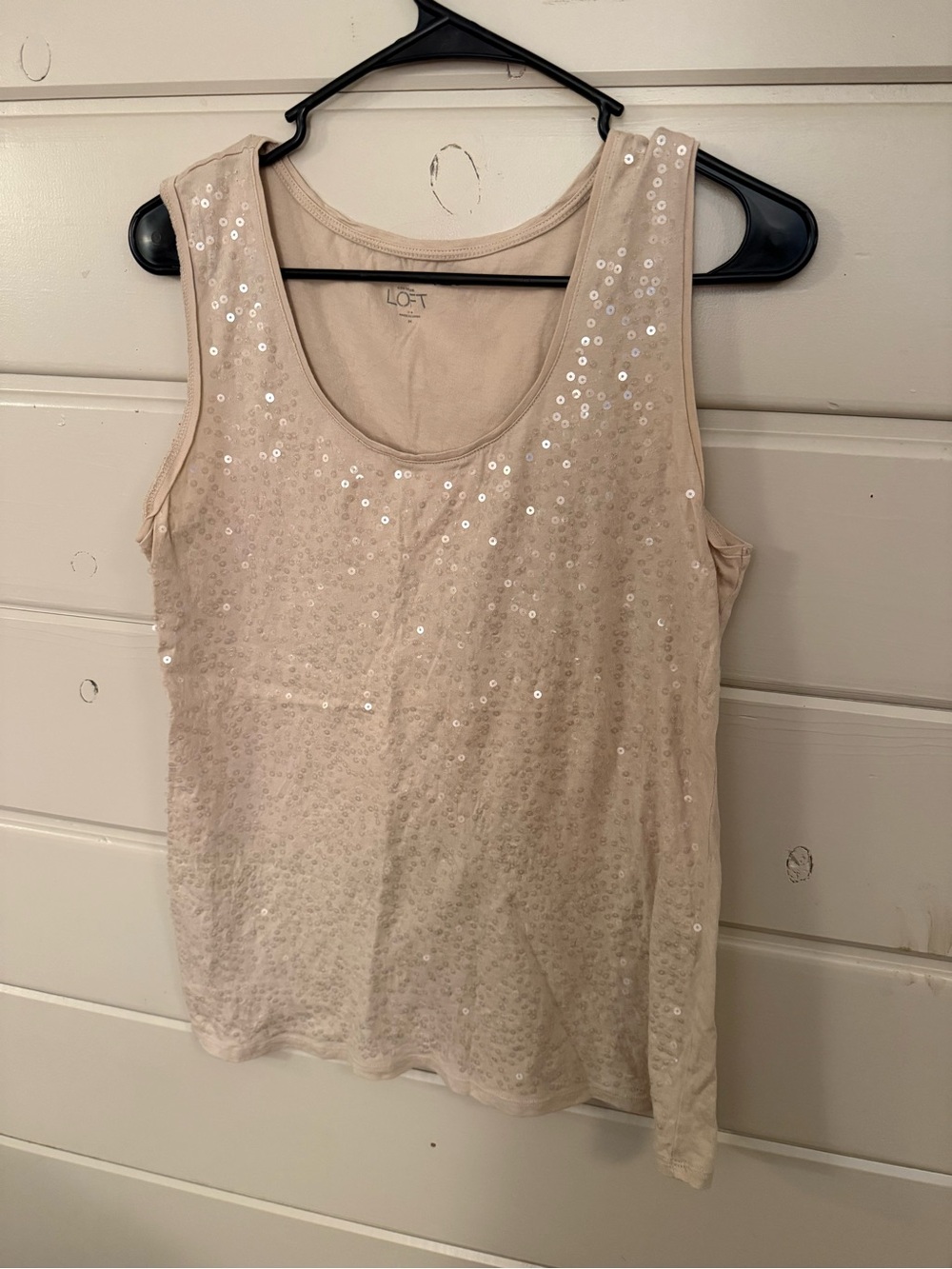 LOFT Beige Sequin Scoop-Neck Tank